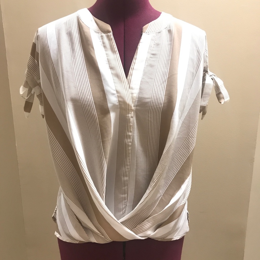 Tie sleeve drape front top